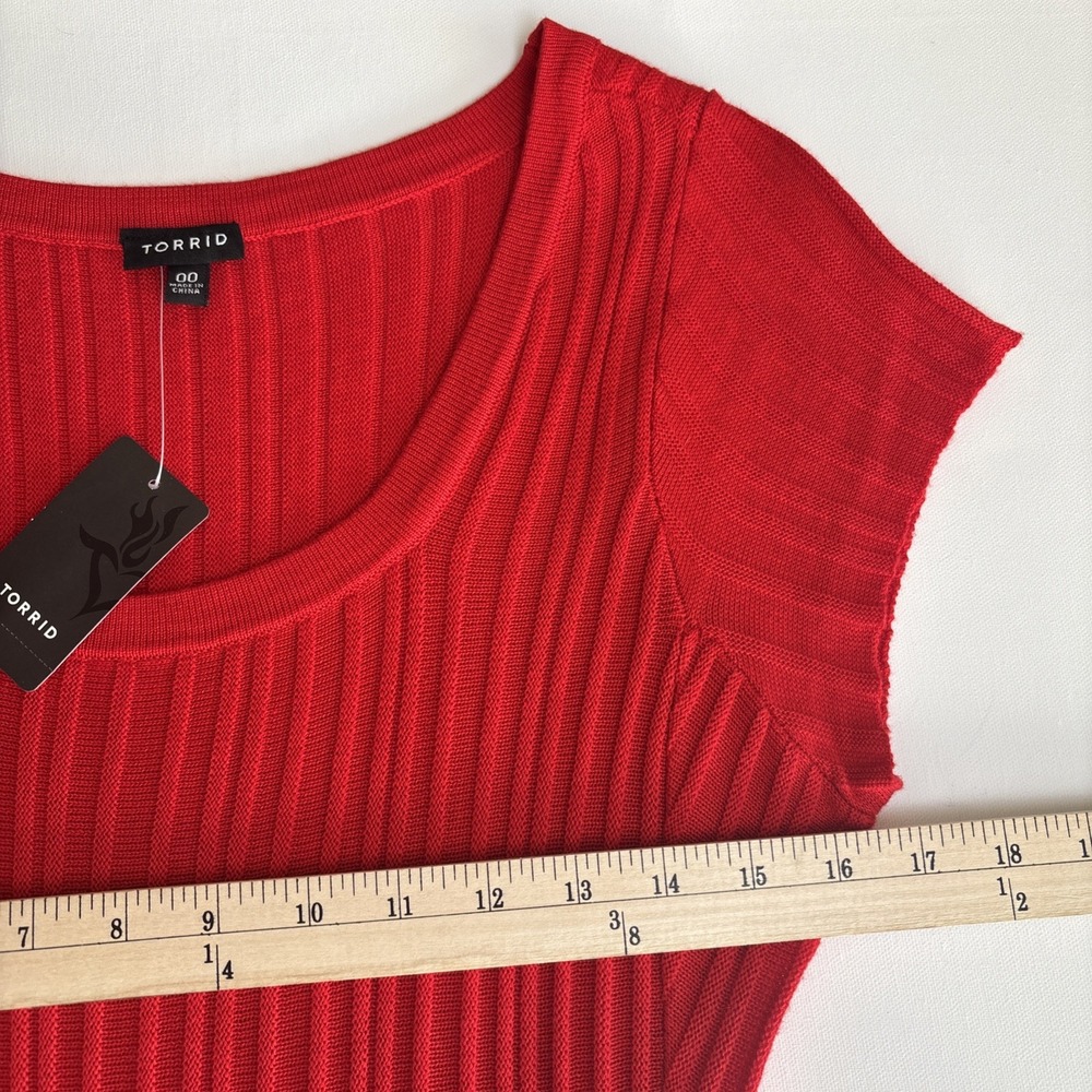 Torrid Red Ribbed Short Sleeve Sweater Skater Dress NWT Size 00‎ 10724865 - Picture 9 of 12